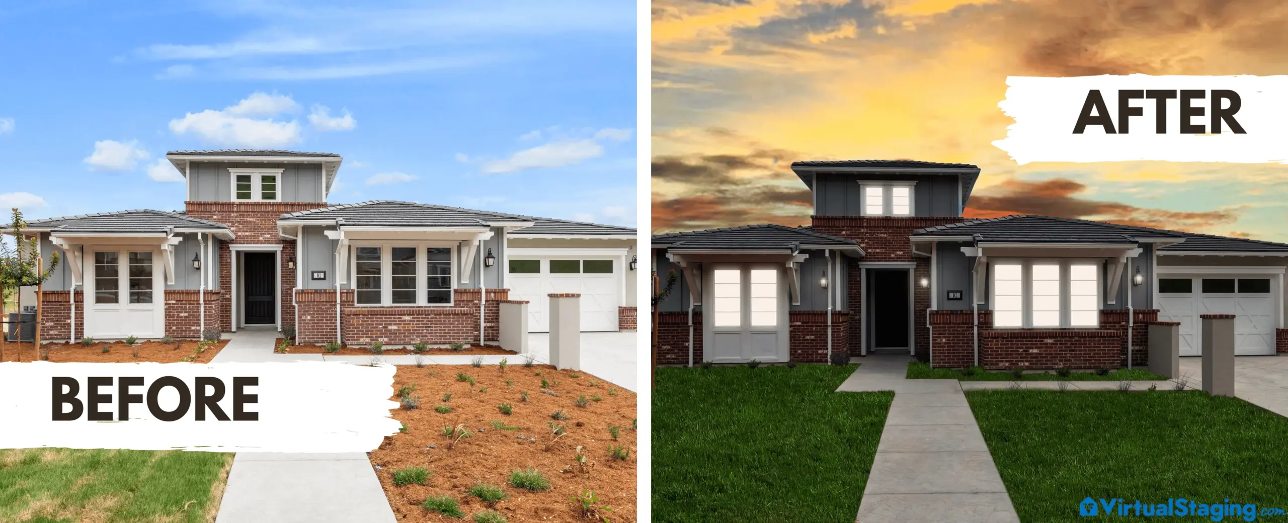 before and after images of a home's exterior