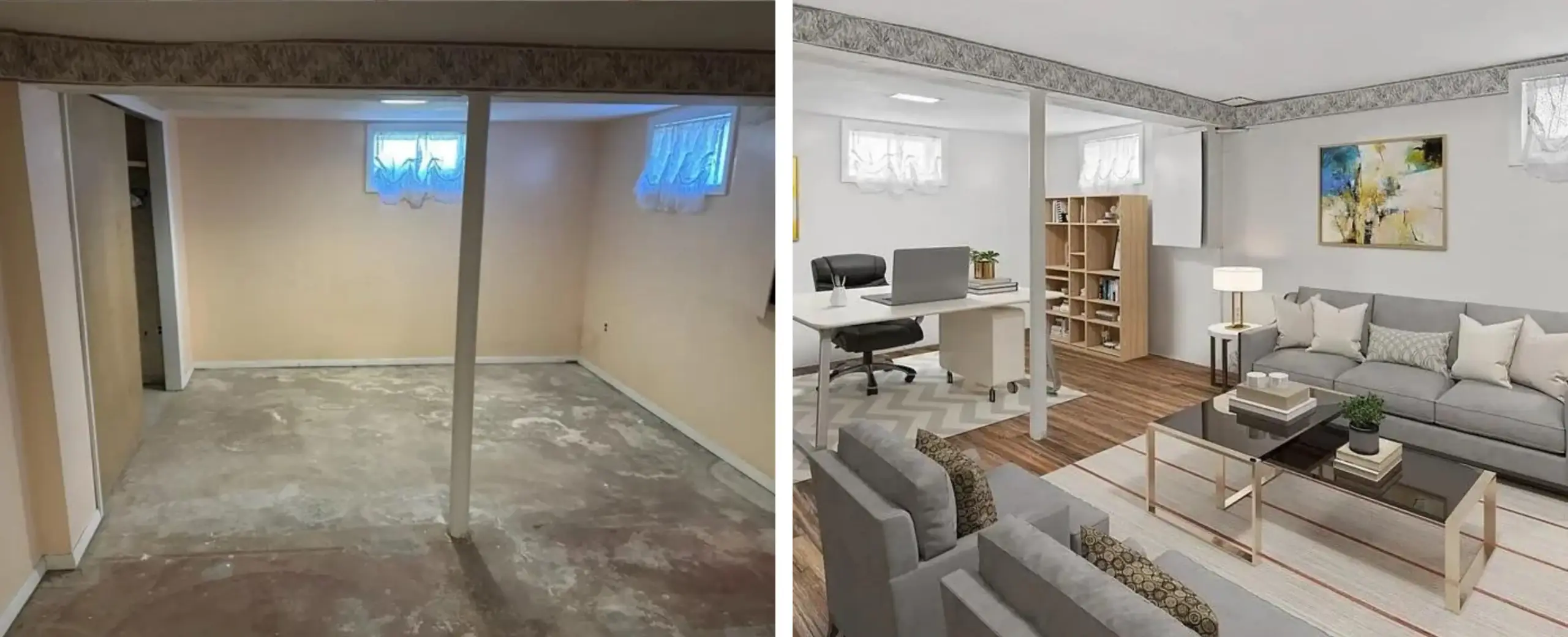 An example of bad virtual staging misrepresenting the actual state of the property