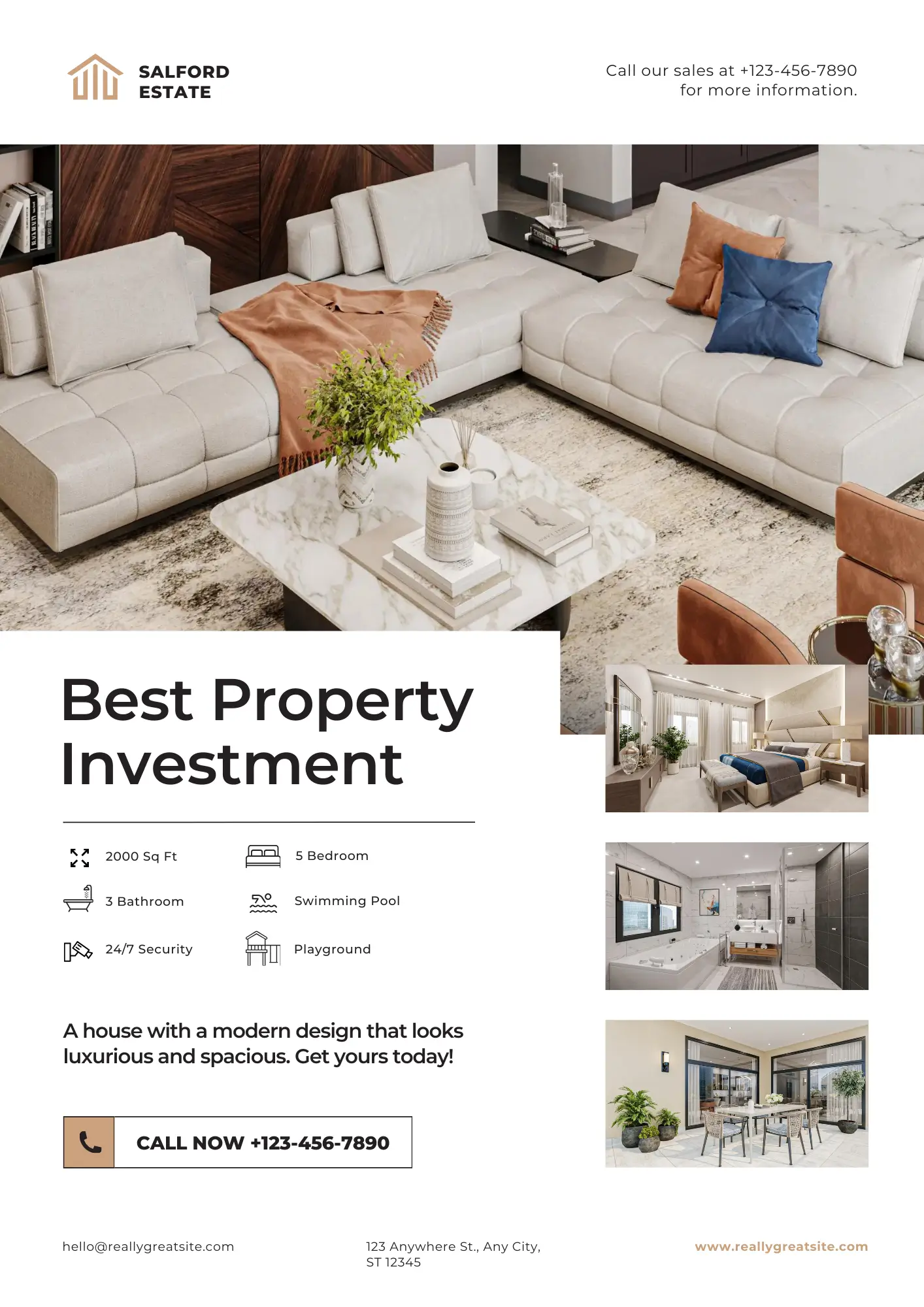 Real estate flyer showcasing a modern, virtually staged home.