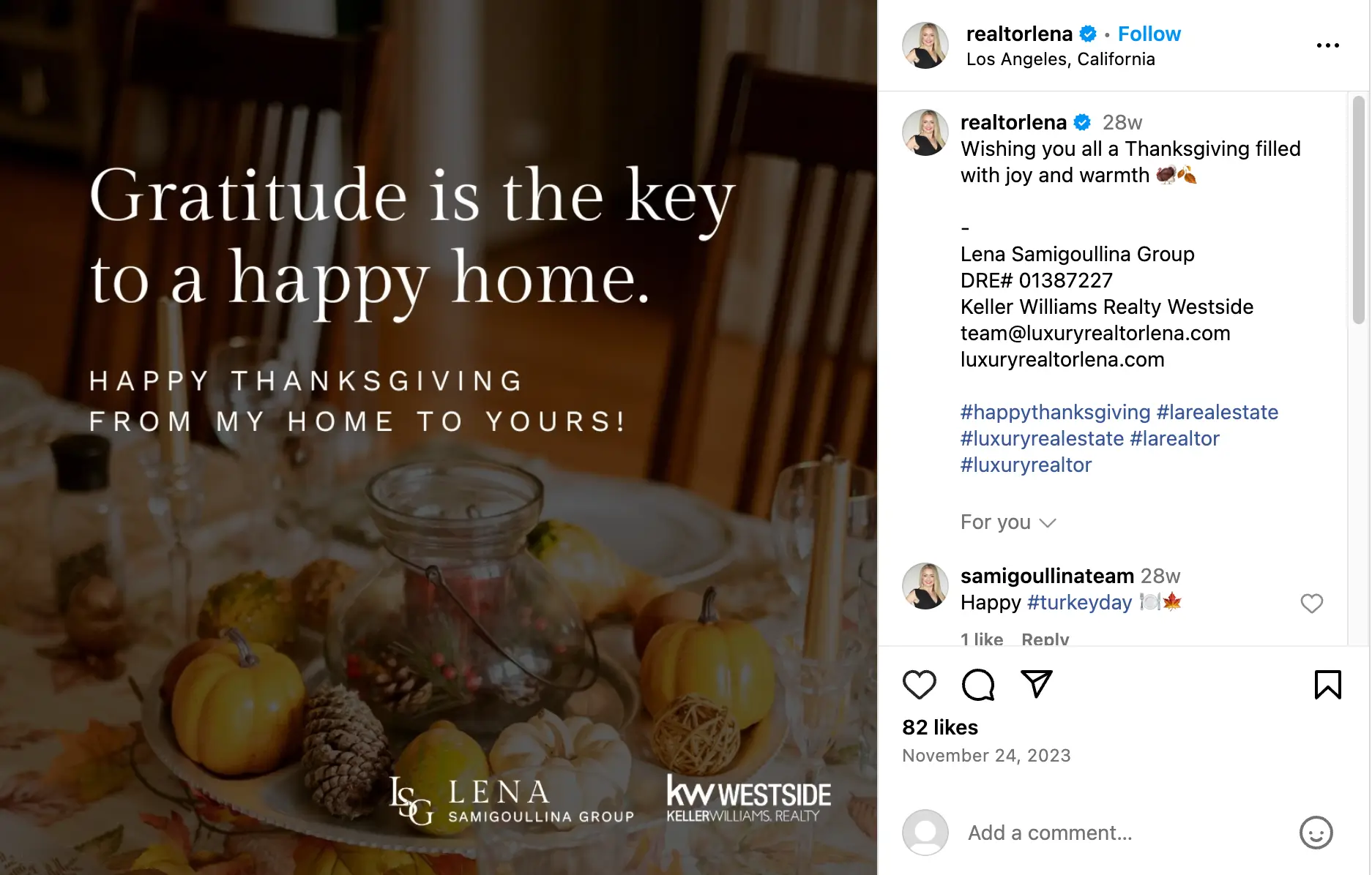 An example of a social media post for real estate celebrating Holidays on Instagram