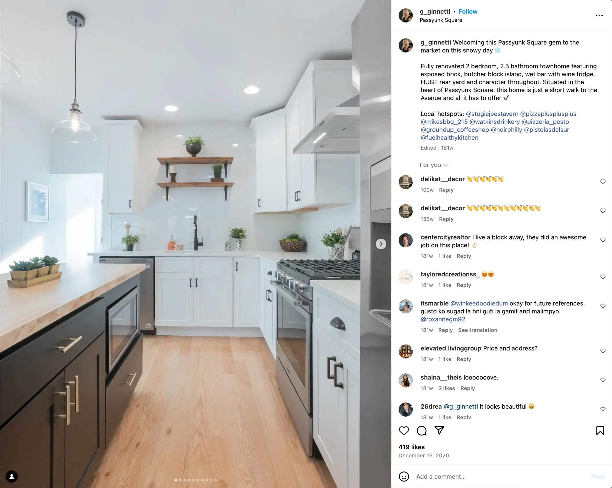 An example of a just listed real estate social media post on instagram featuring quality photographs