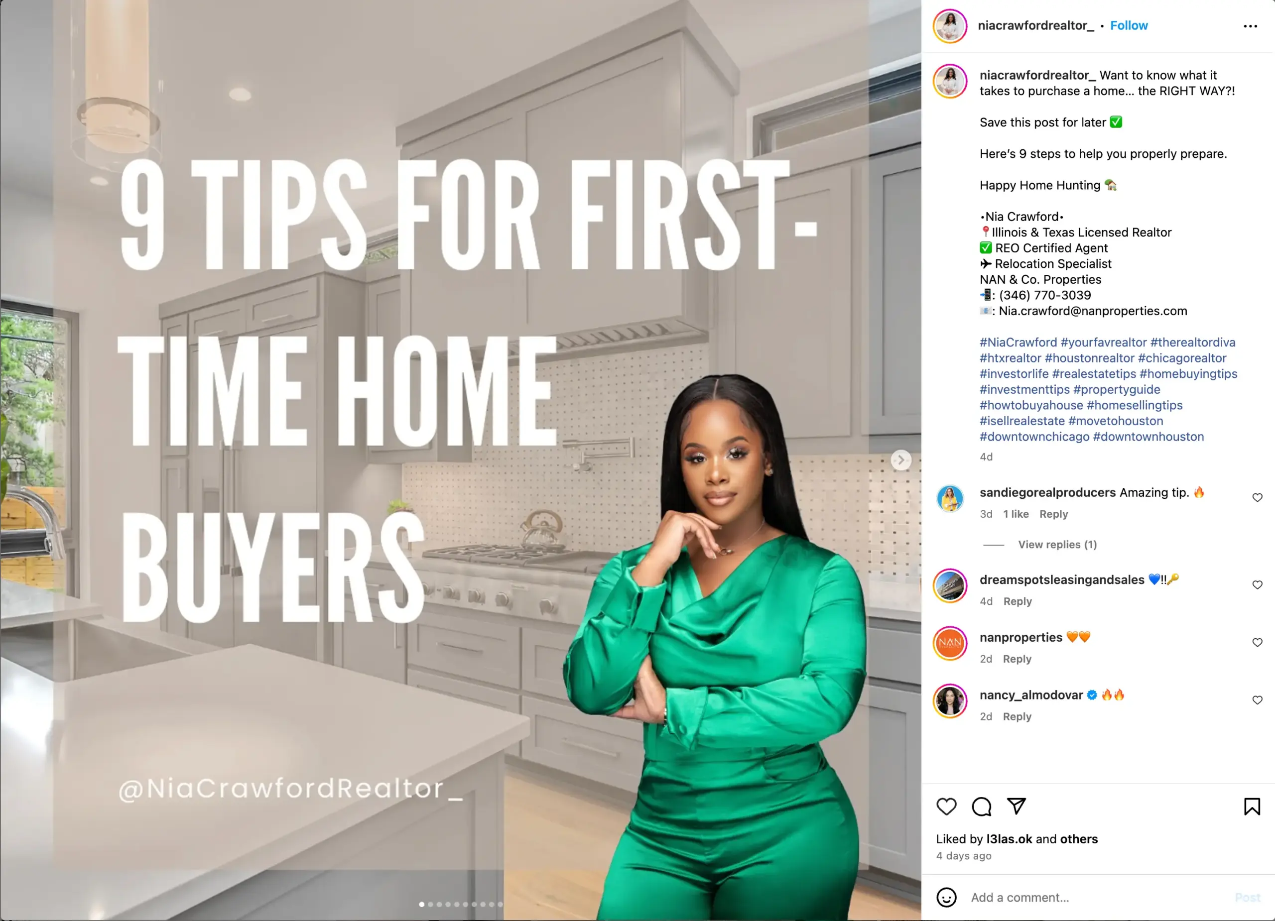 An example of a realtor social media post on instagram offering first-time home buyers tips