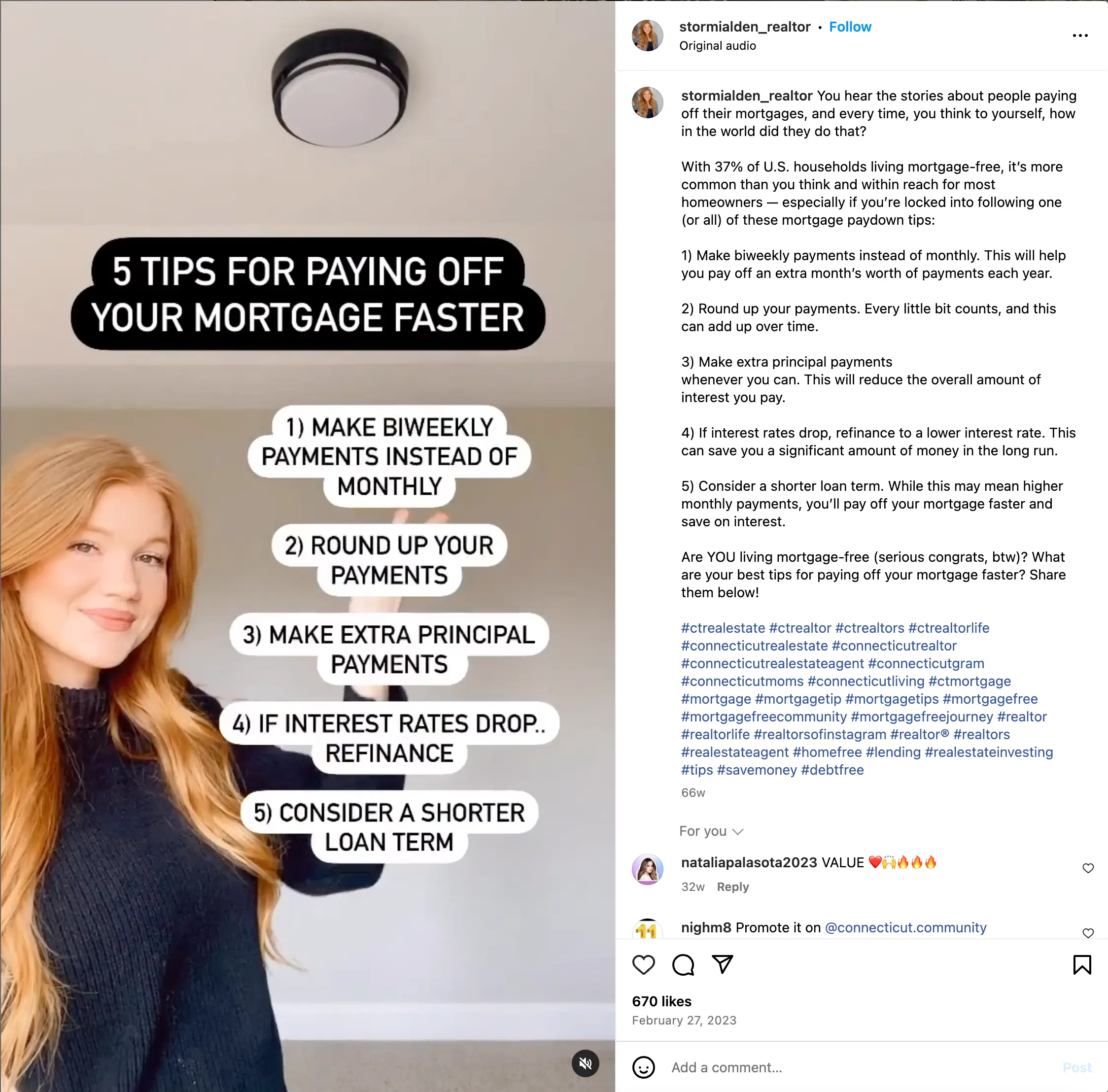 An example of a real estate social media post about mortgage tips on instagram