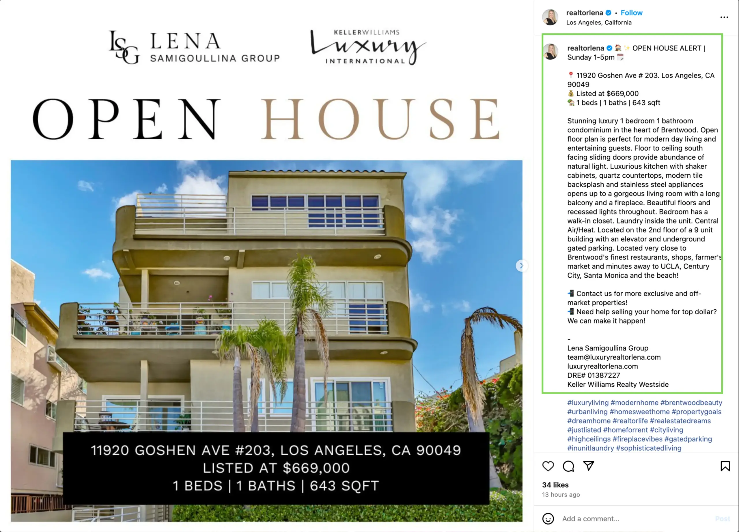 An example of an open house social media post on instagram