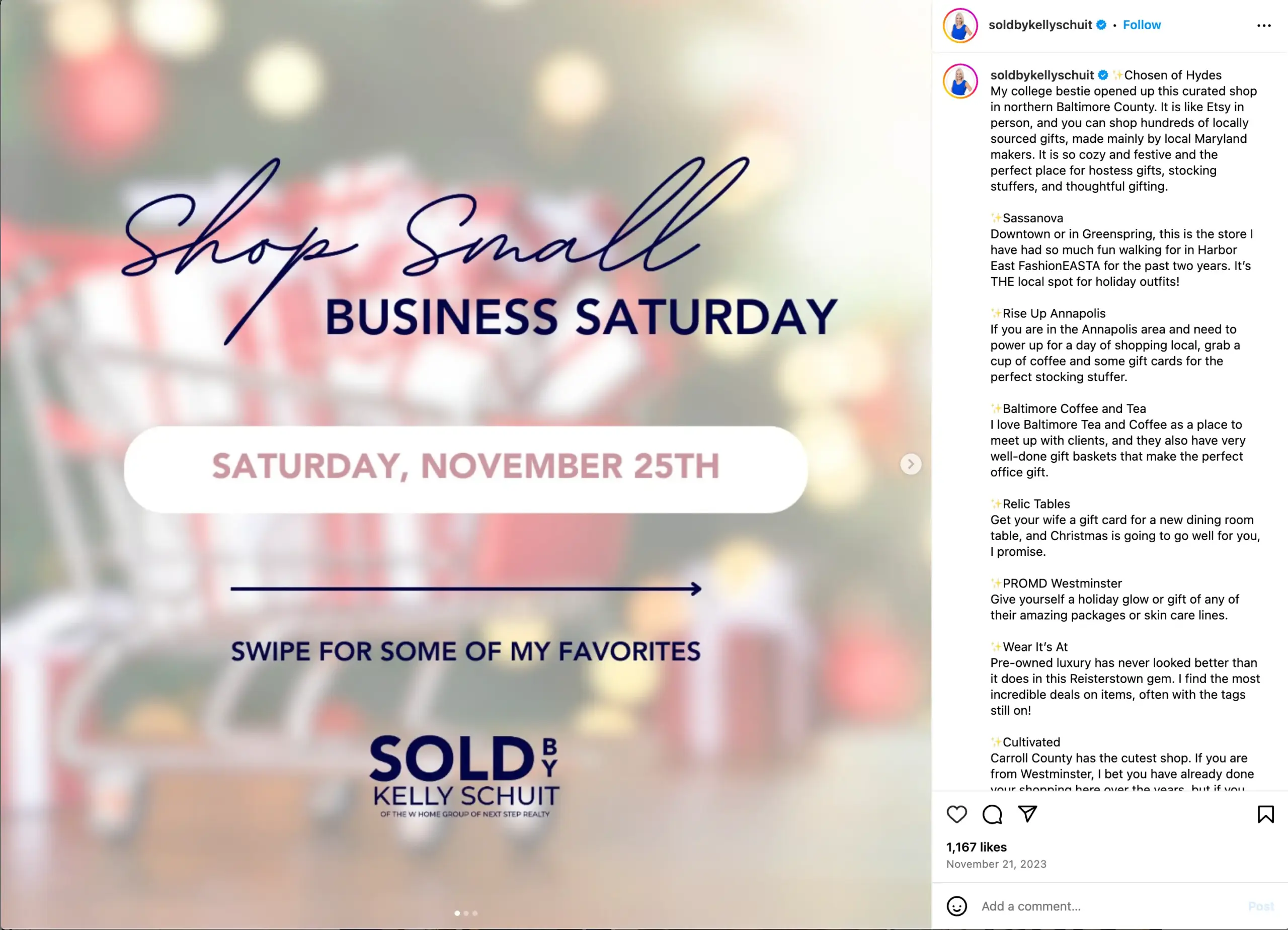 An example of a social media post for real estate spotlighting local businesses