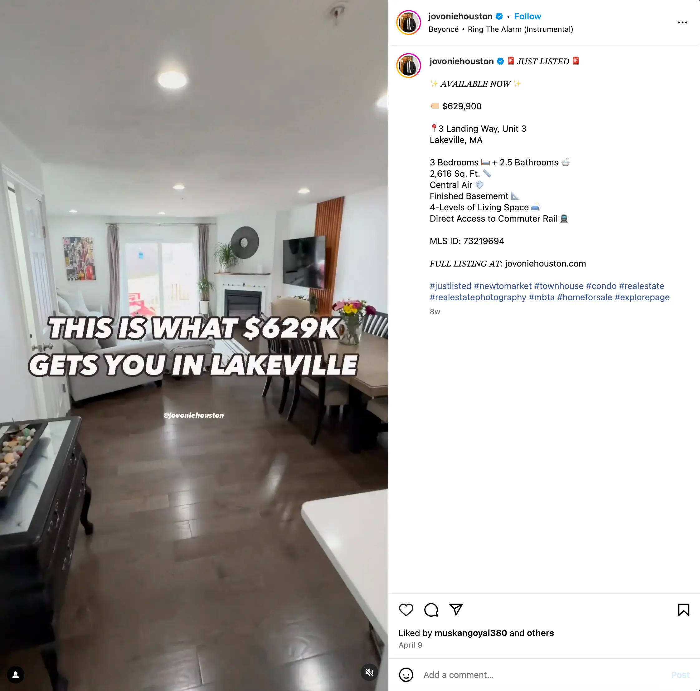 An example of real estate social media post on instagram