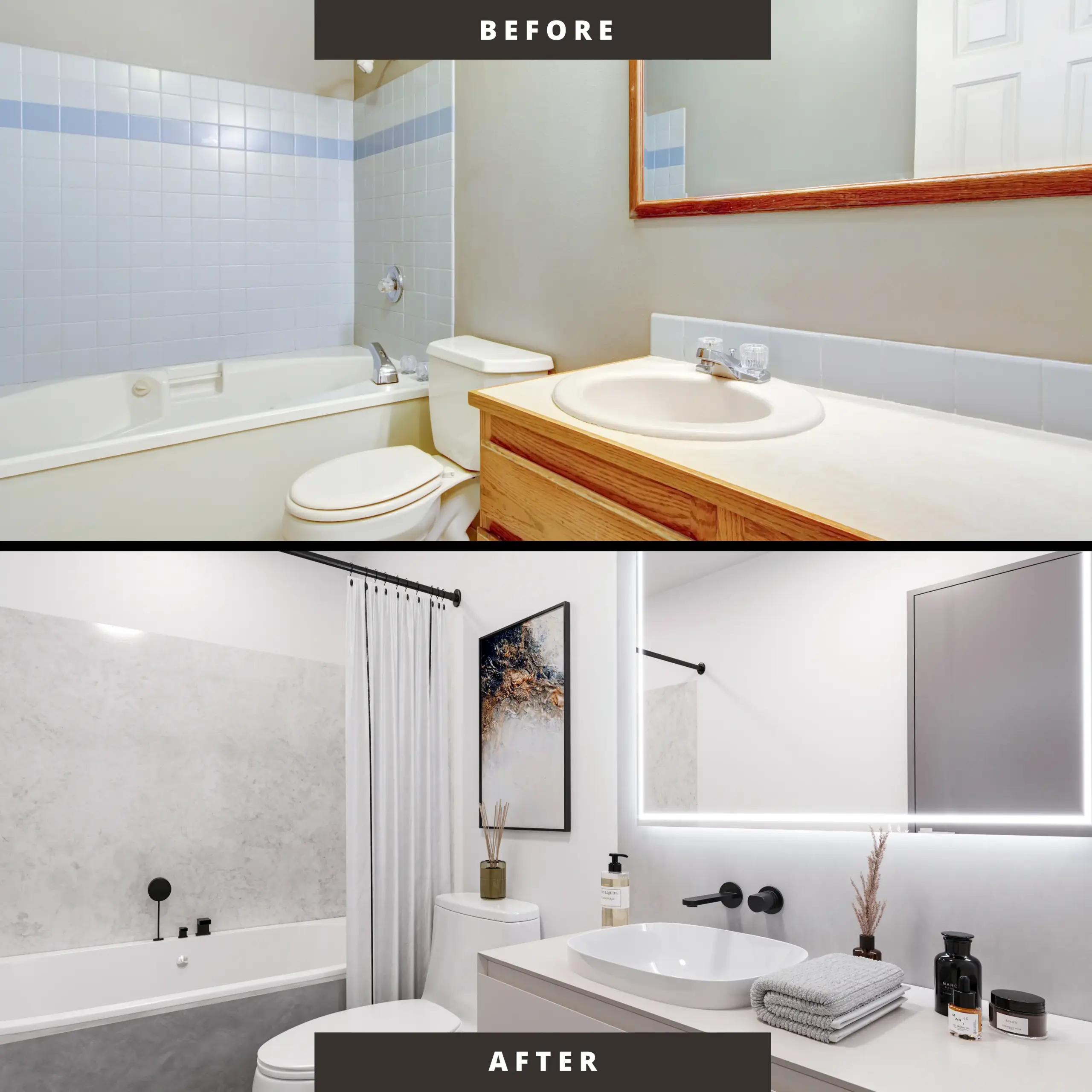 Virtual renovation to sell an ugly house: Before and after bathroom transformation