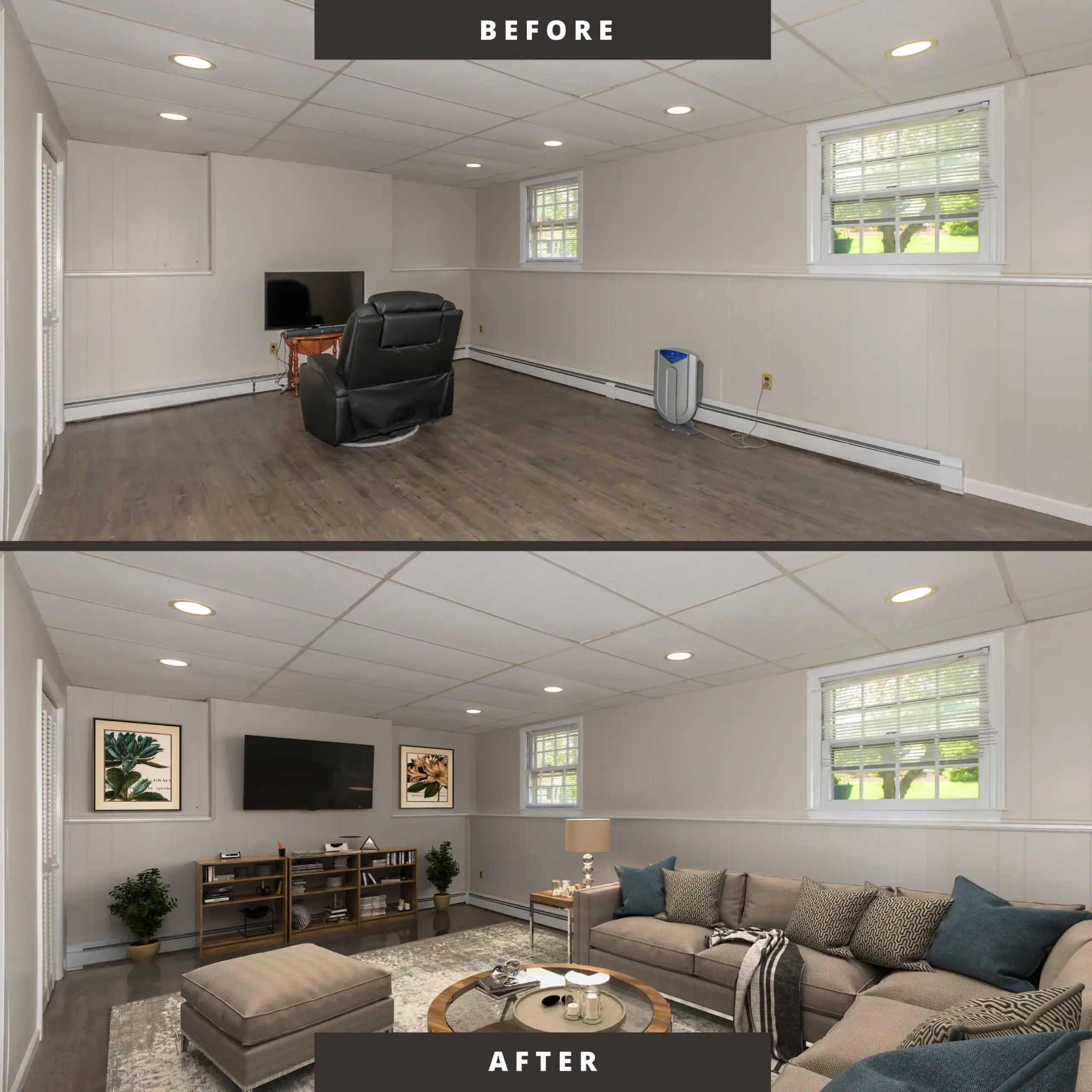 Virtual staging before and after: Selling an ugly house