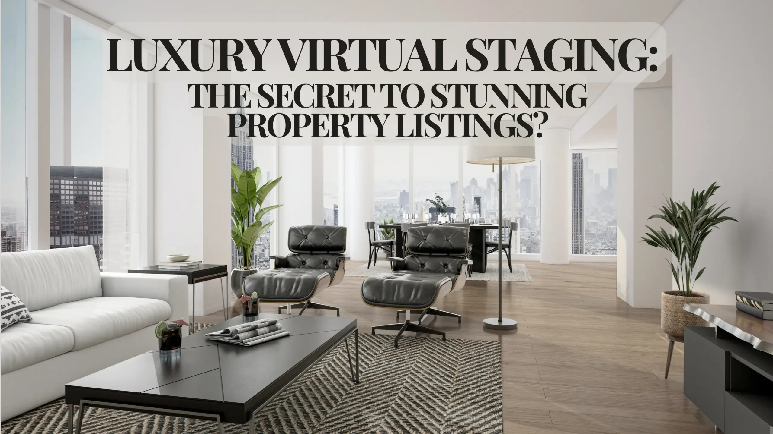 Title image showing a virtually staged apartment stating "Luxury Virtual Staging: the secret to stunning property listings?"