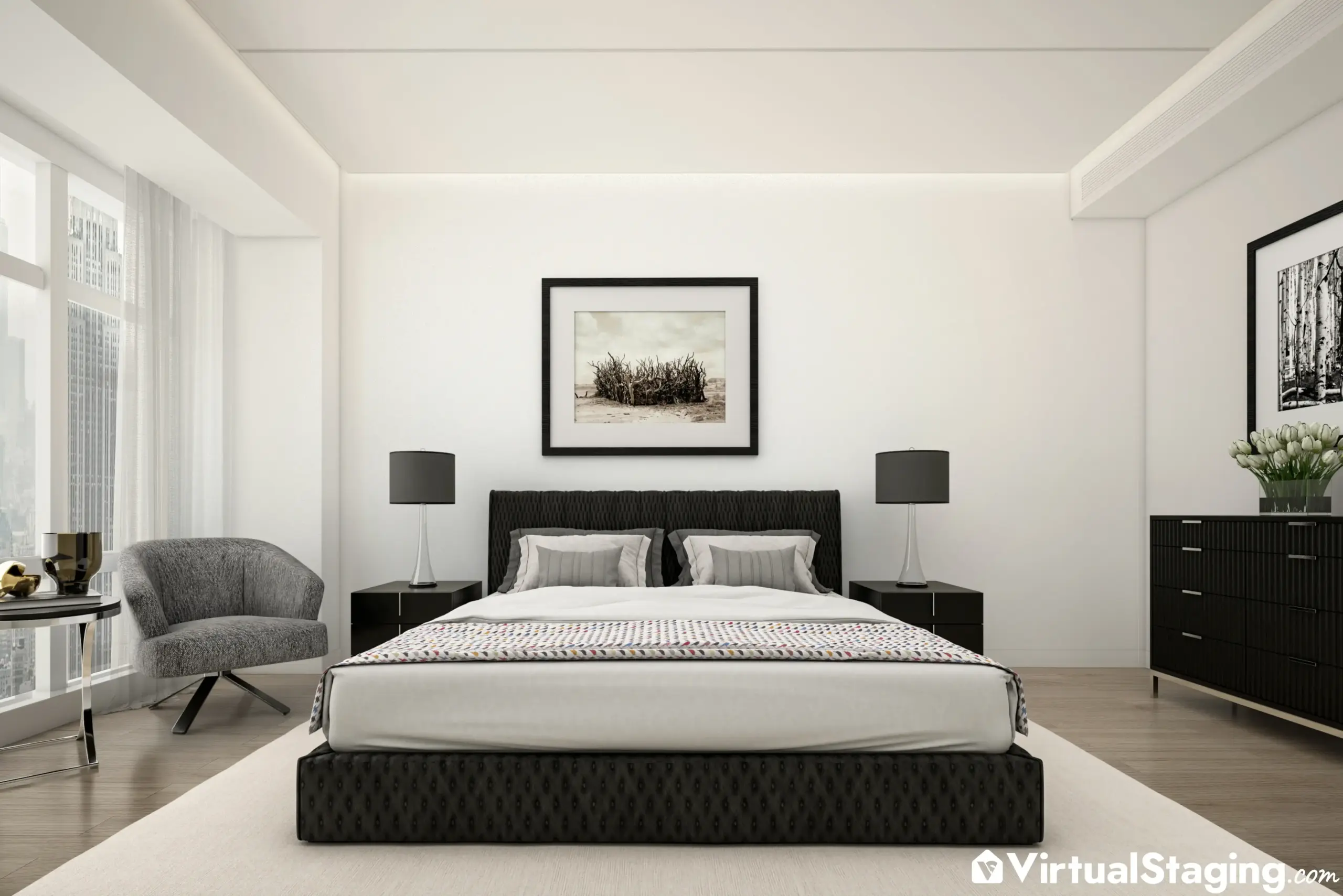 Luxury virtual staging of a bedroom
