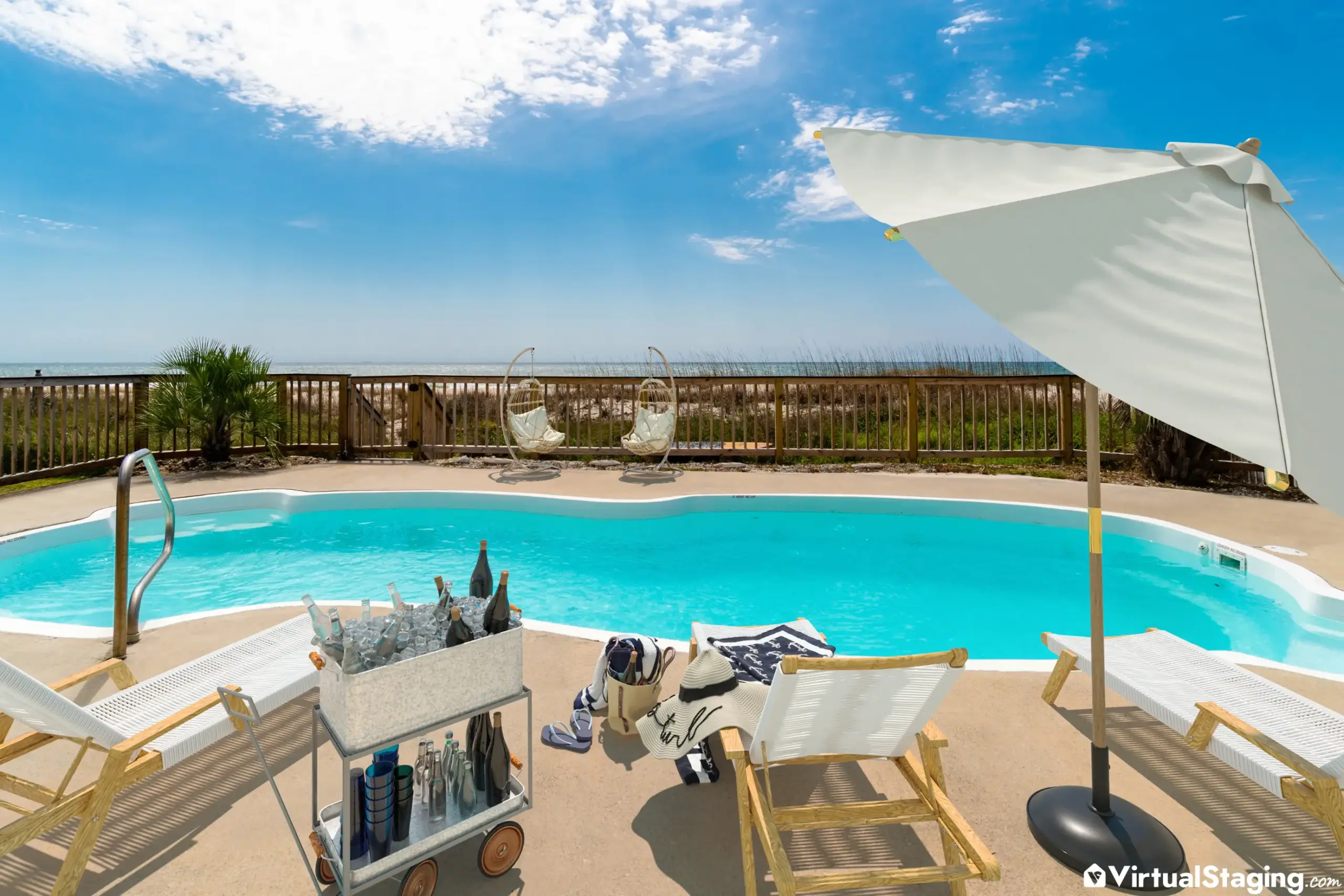 Luxury virtual staging of a pool-side area