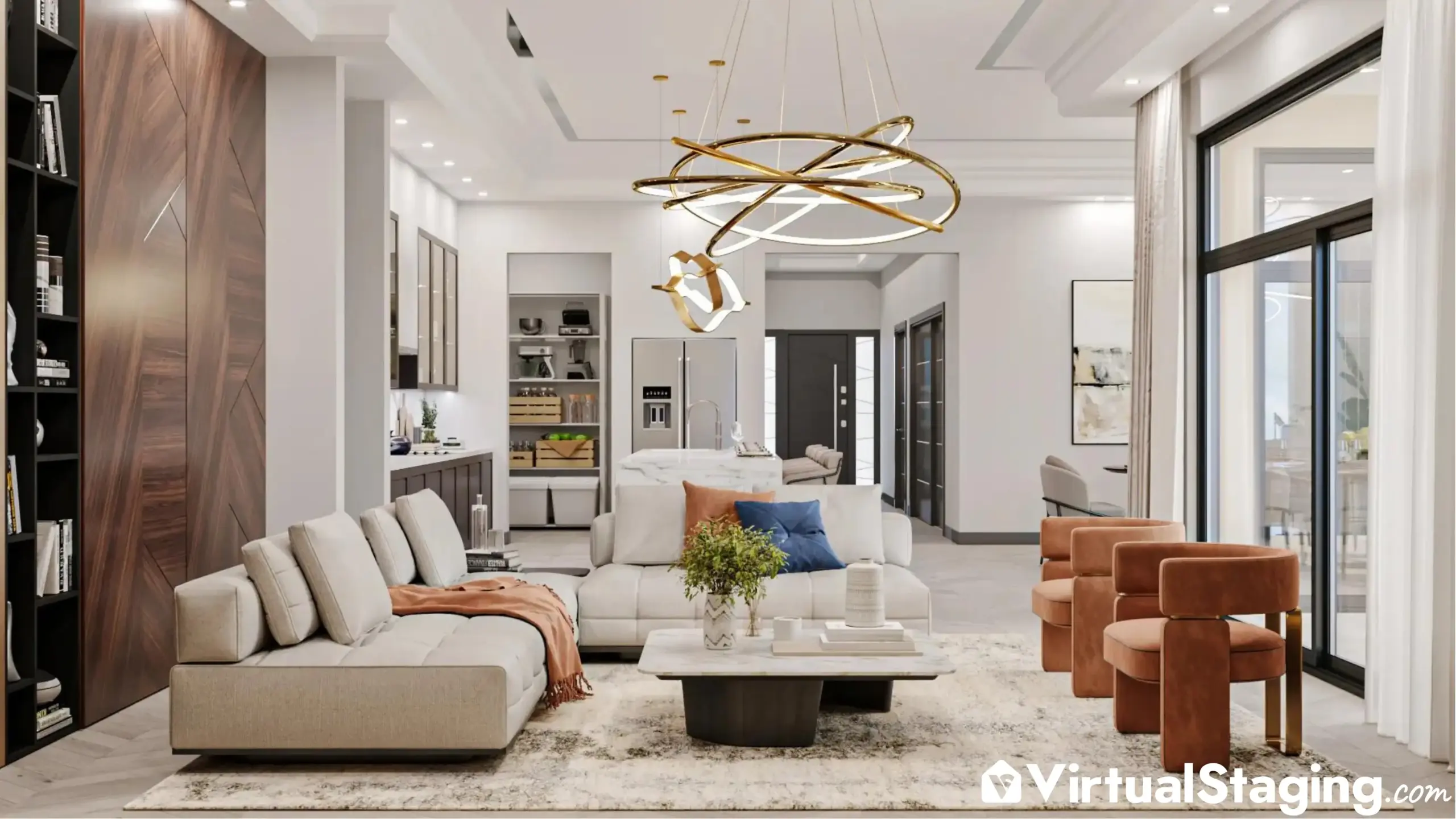 Luxury virtual staging of a living/kitchen area