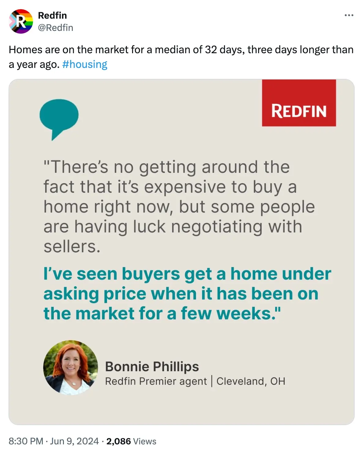 An example of a real estate post on X