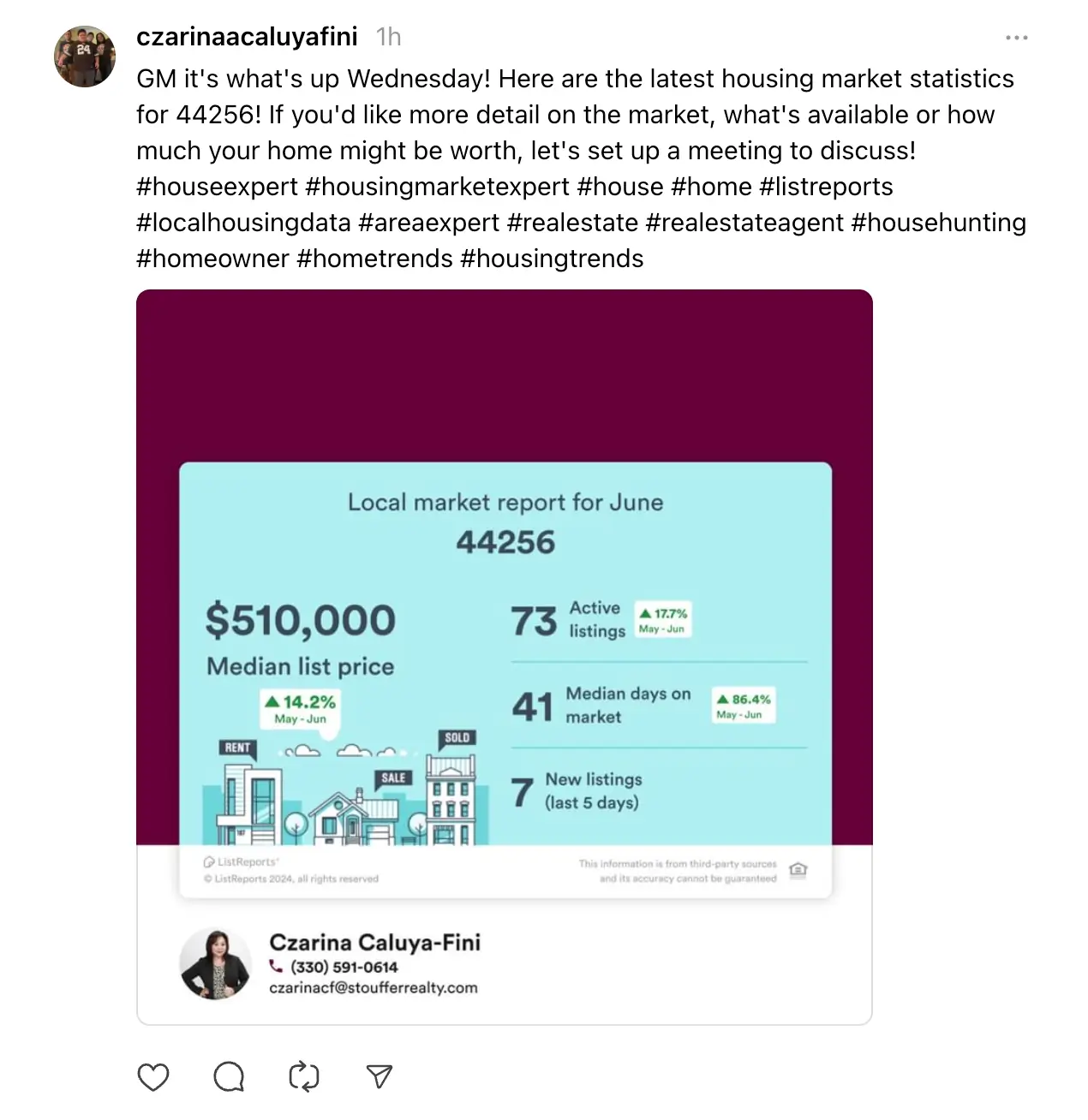 An example of a real estate post on threads
