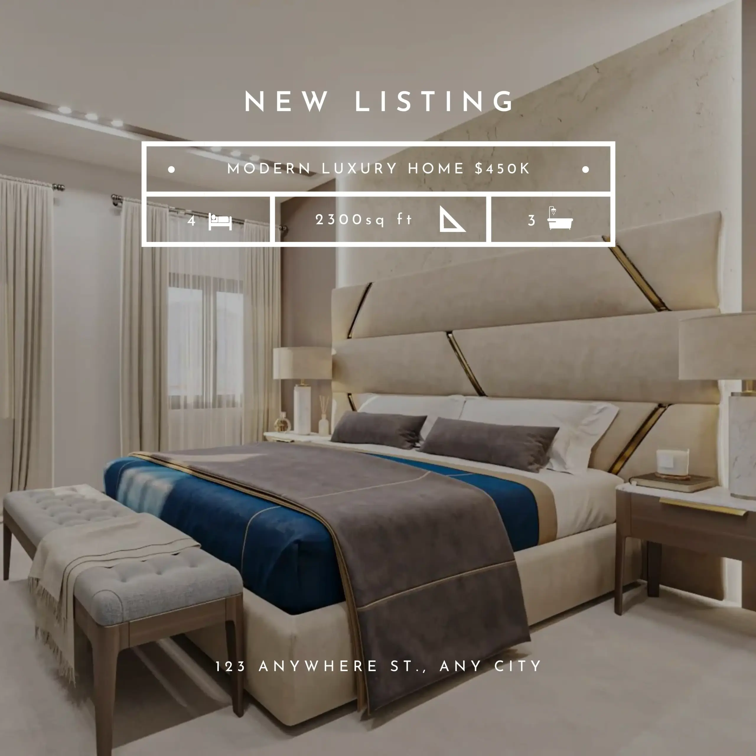 An example of a new listing post featuring virtually staged photos