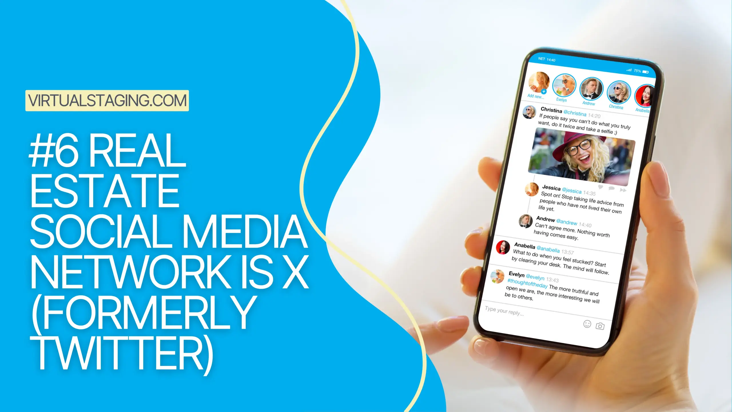 An engaging graphic illustration stating that #6 real estate social network is X (formerly Twitter)
