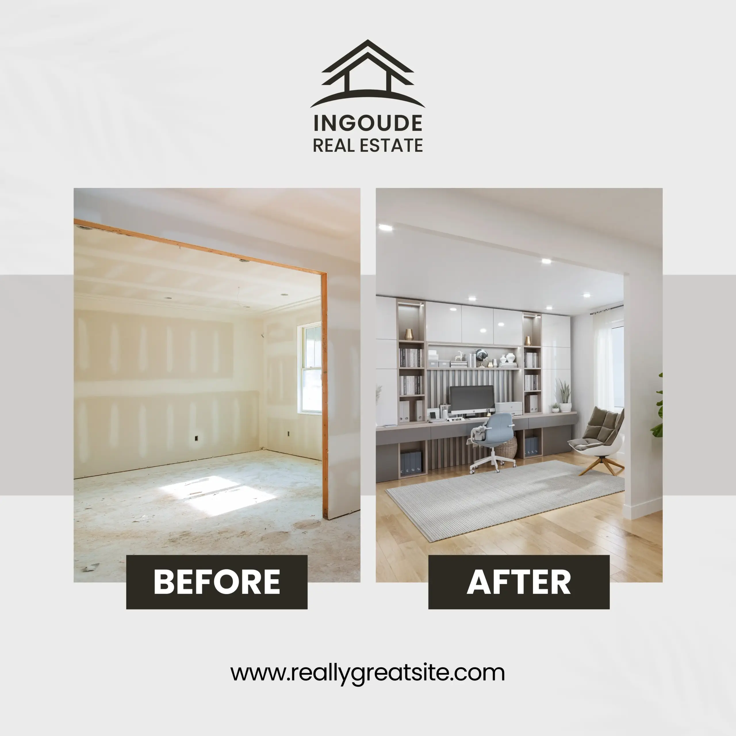 An example of real estate social media post featuring before and after of virtual renovation