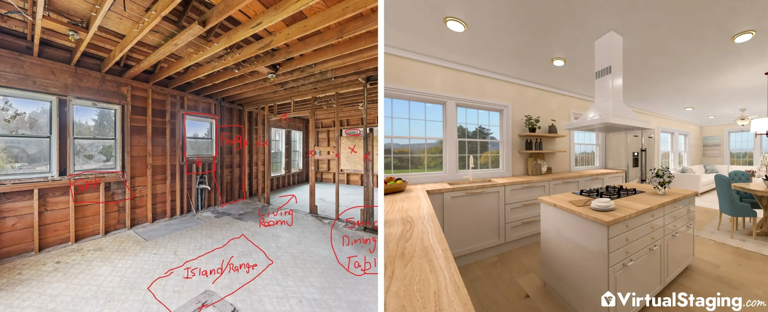An image showing a kitchen that's been virtually remodeled