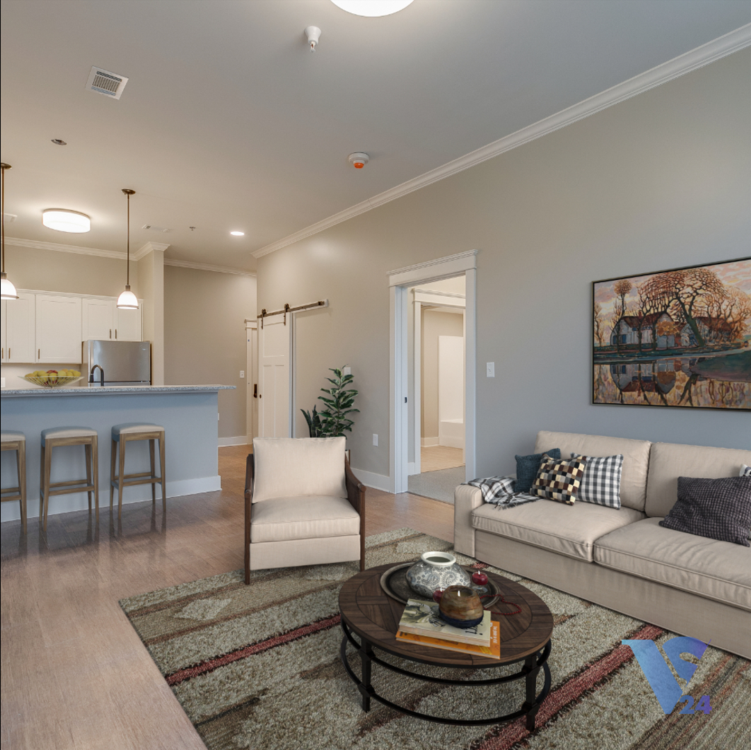 Virtal Staging of a living room in a farmhouse style of interior design