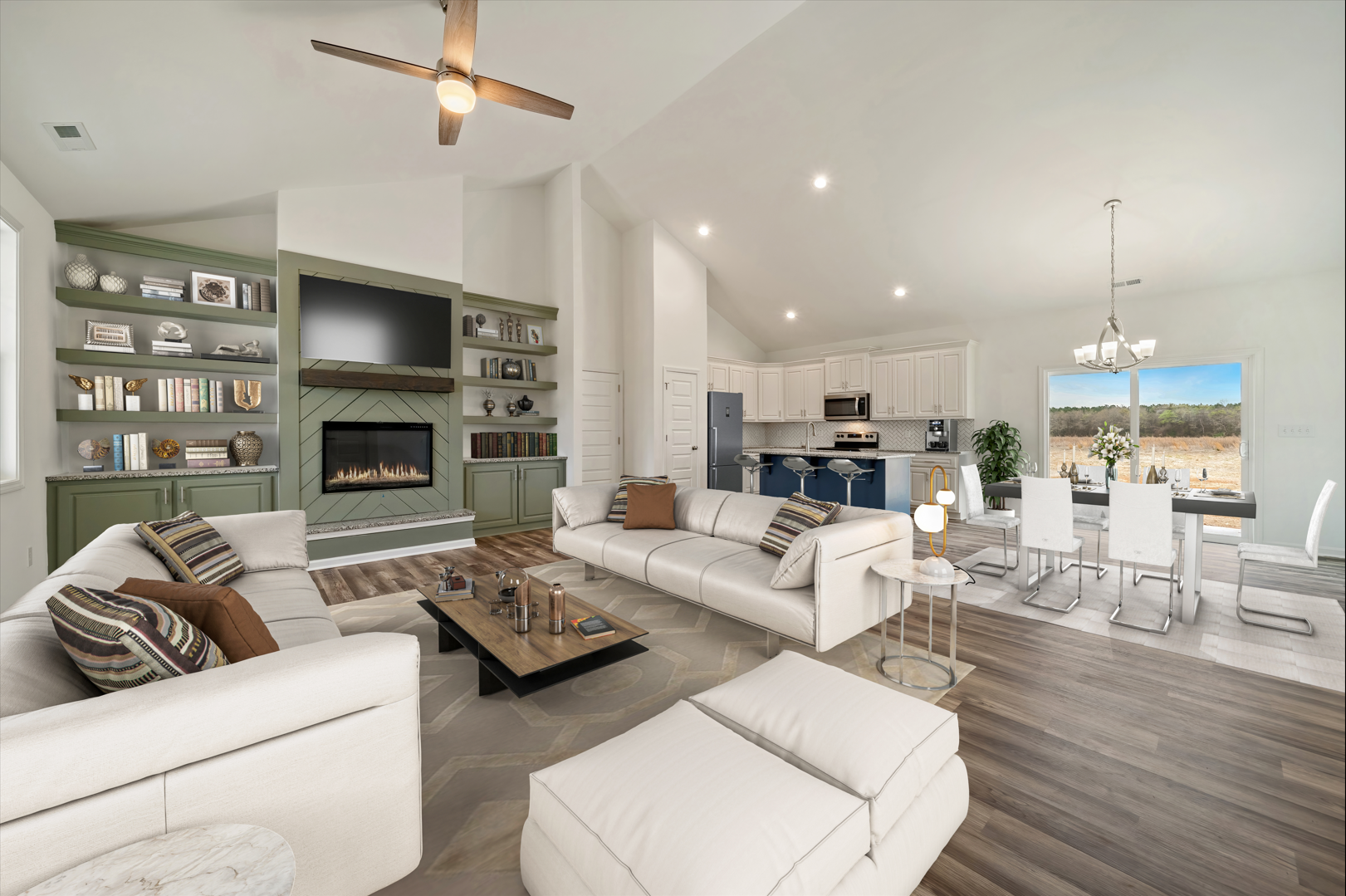 Luxury staging of the living room open space