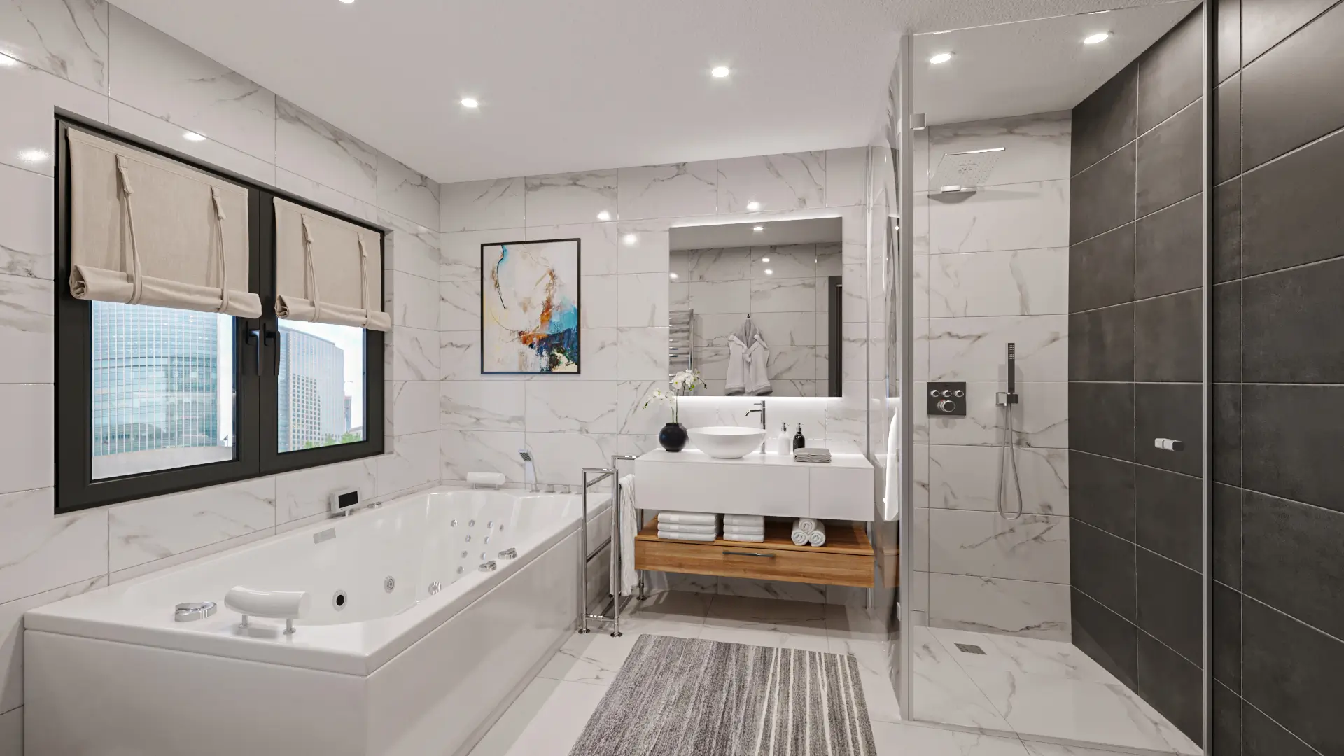 An image depicting a full rendering of bathroom from a 3D floor plan of the house