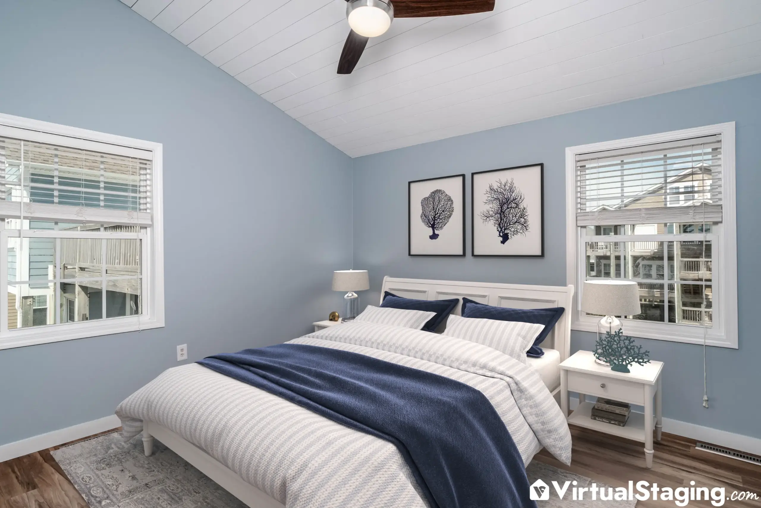 A master bedroom that's been virtually staged