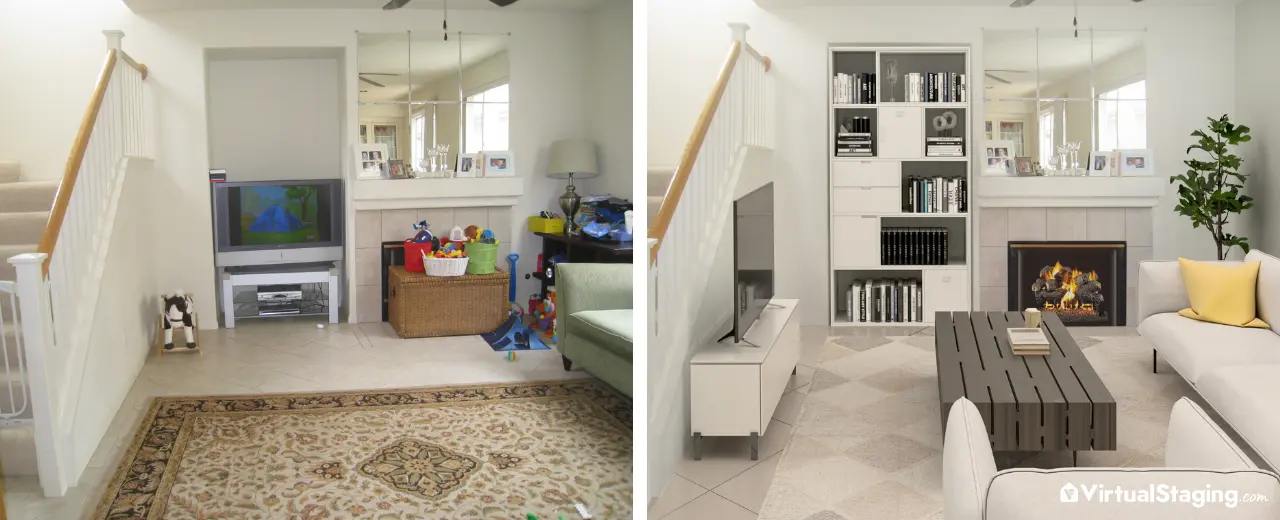 Living Room Before and After Transformation done with virtual staging
