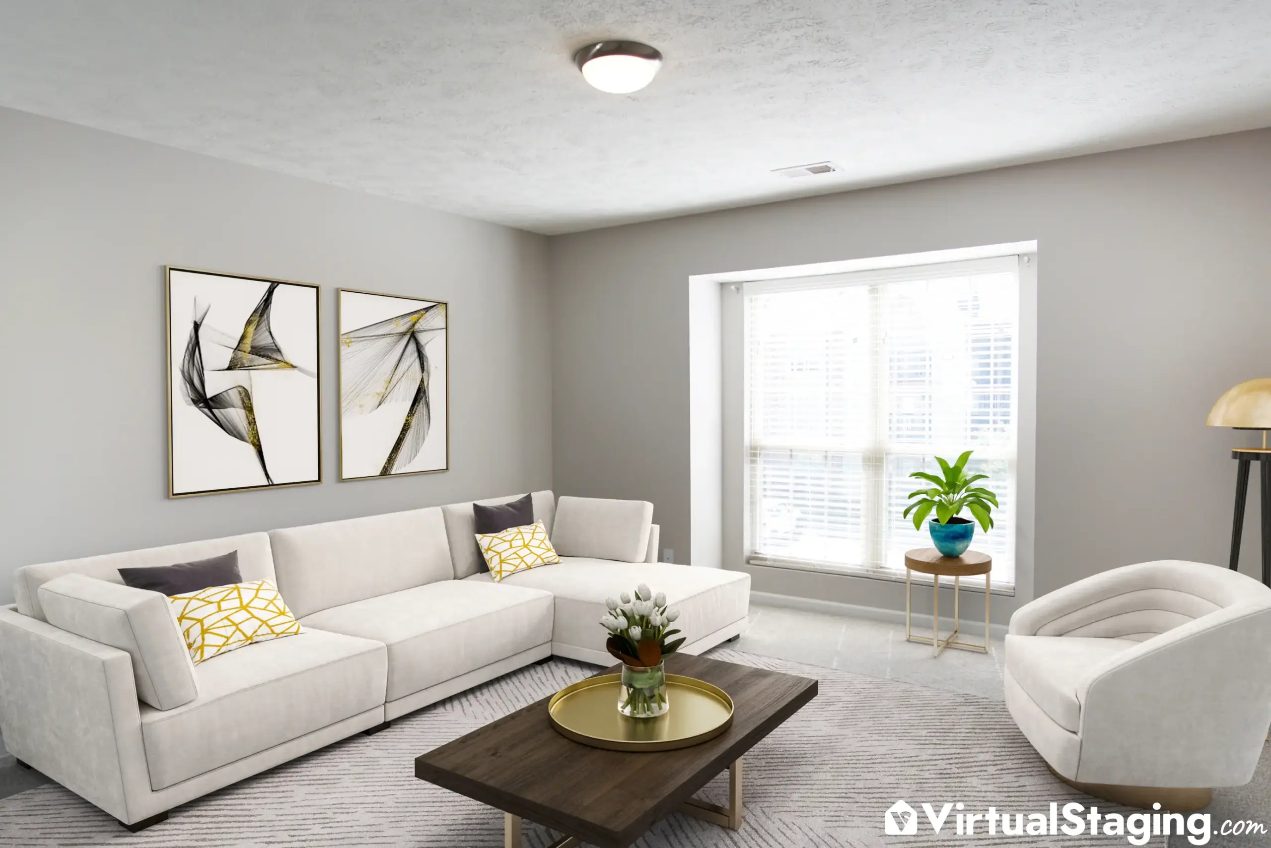 An image of a small living room virtually staged